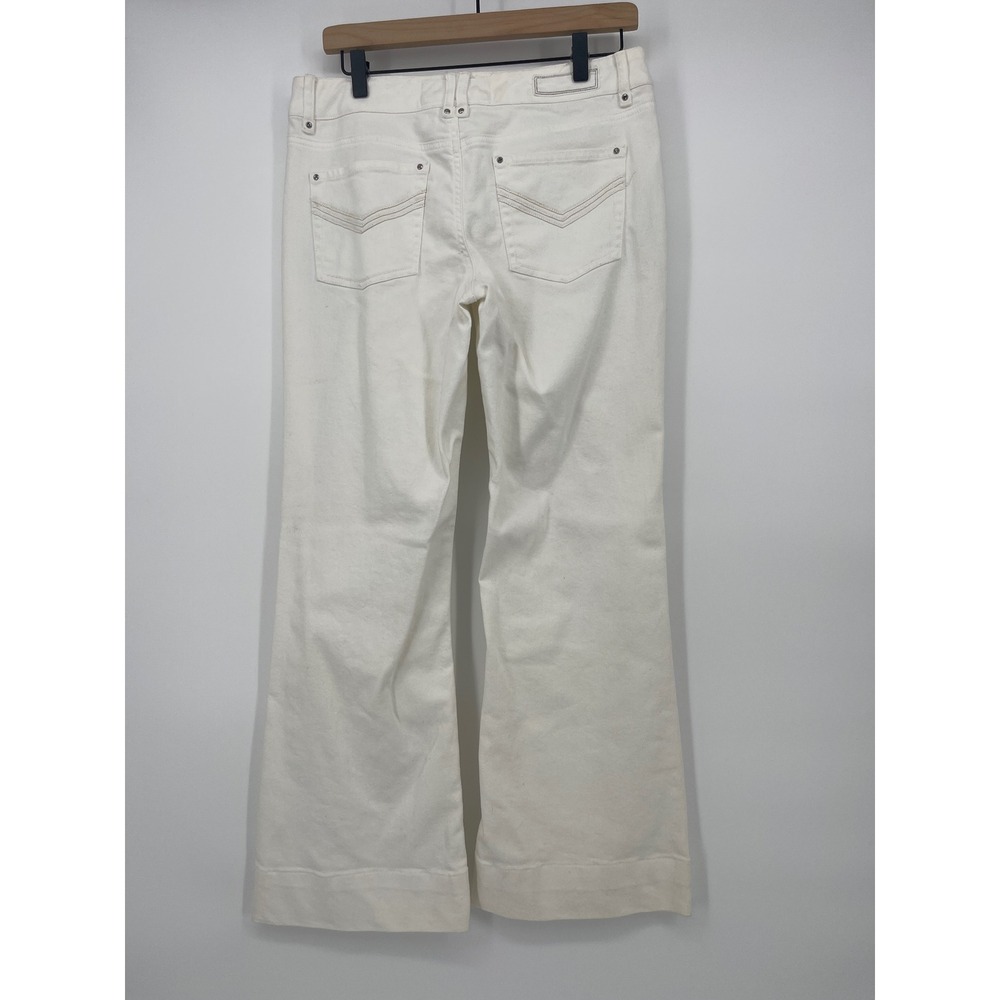 White House Black Market Blanc Wide Leg Pants 6 White Excellent Mid Rise Denim - Picture 3 of 8
